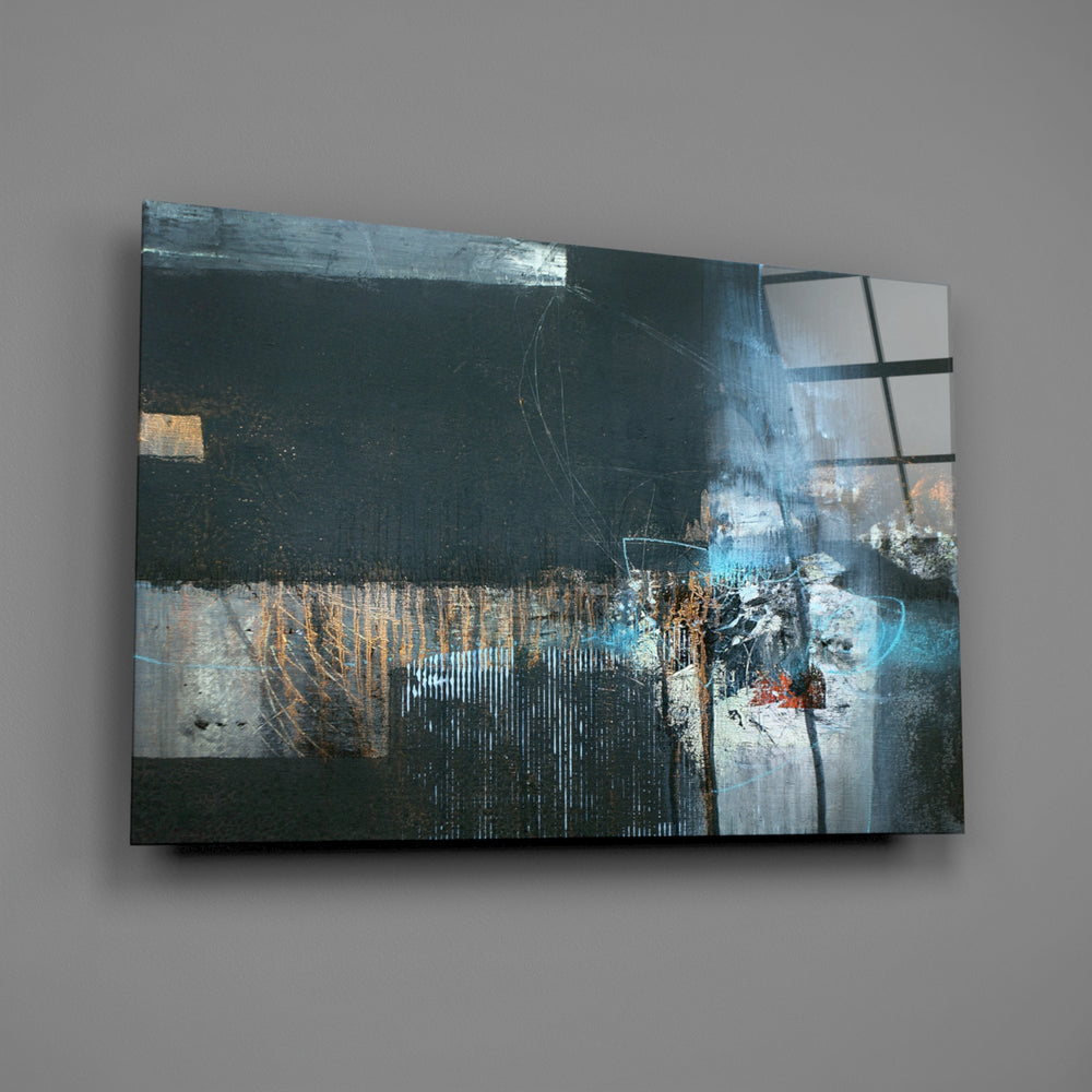 Cobalt-charcoal panel bringing painterly mood to a contemporary living space