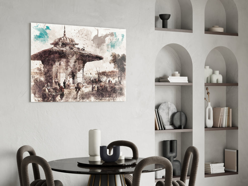 Uskudar Illustration panel adding heritage mood to a Turkish-themed living room