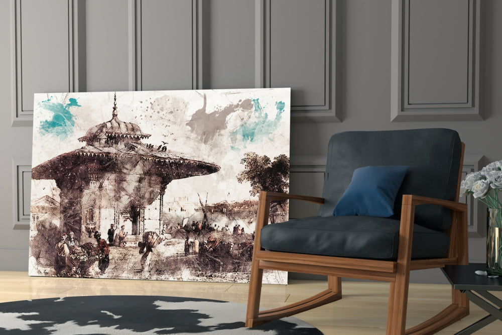 Uskudar Illustration glass print enhancing a hallway with painterly poetry