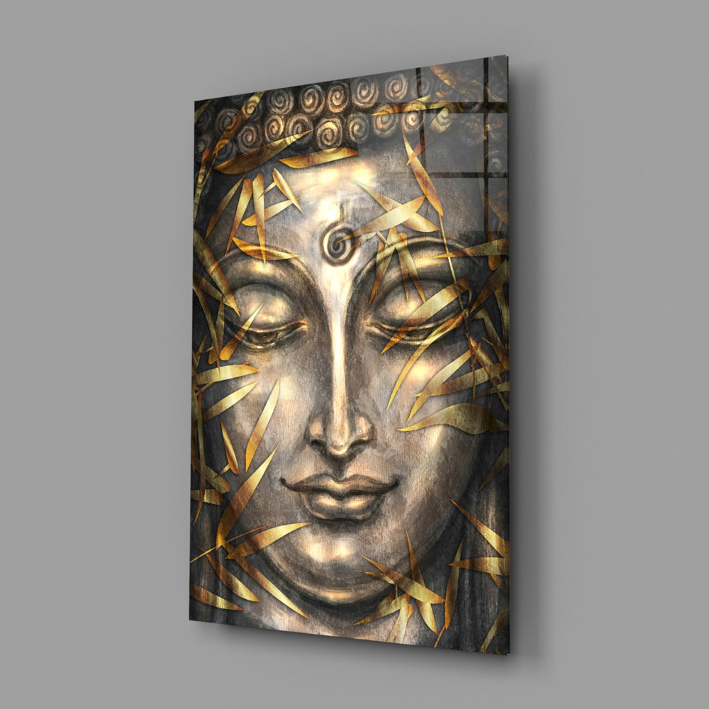 Gilded-Buddha panel bringing meditative calm to a contemporary living space
