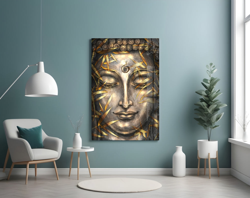 Mystical Sculpture glass wall art styled in a meditation space with zen pulse