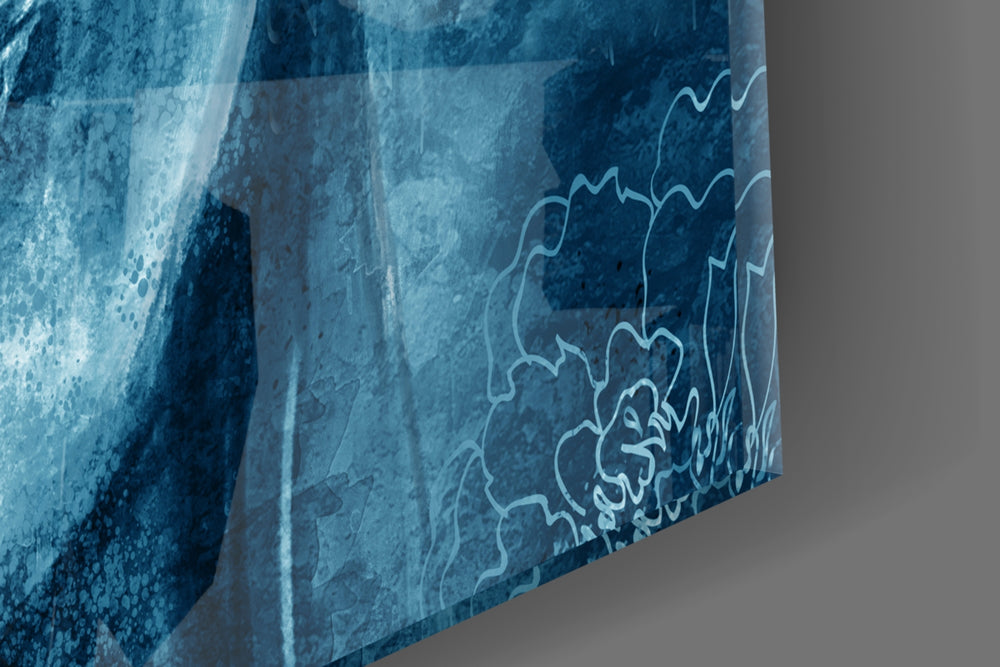 Mystical Blue Sculpture artwork anchoring a wall with serene spiritual palette