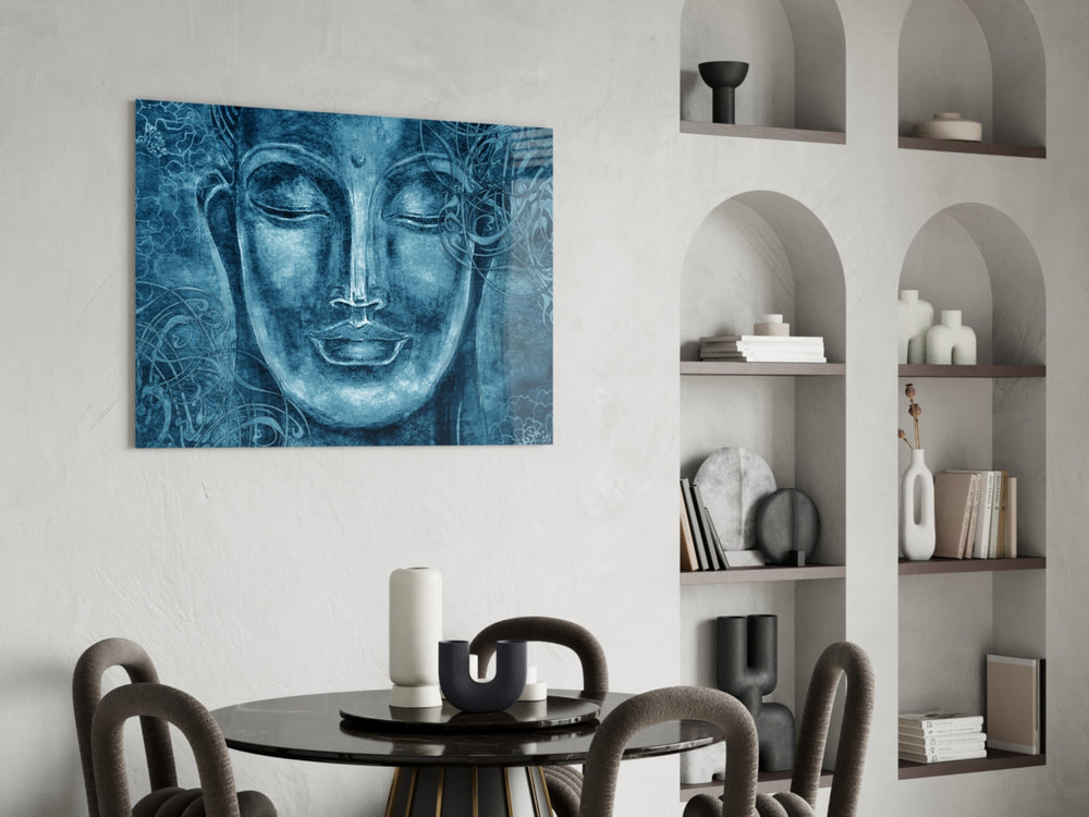 Mystical Blue Sculpture panel adding calm mood to a yoga studio