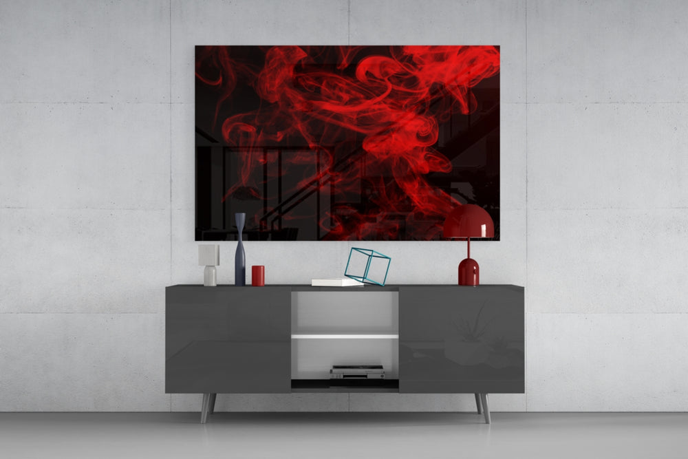 Red Smoke panel catching low light to reveal its kinetic bloom