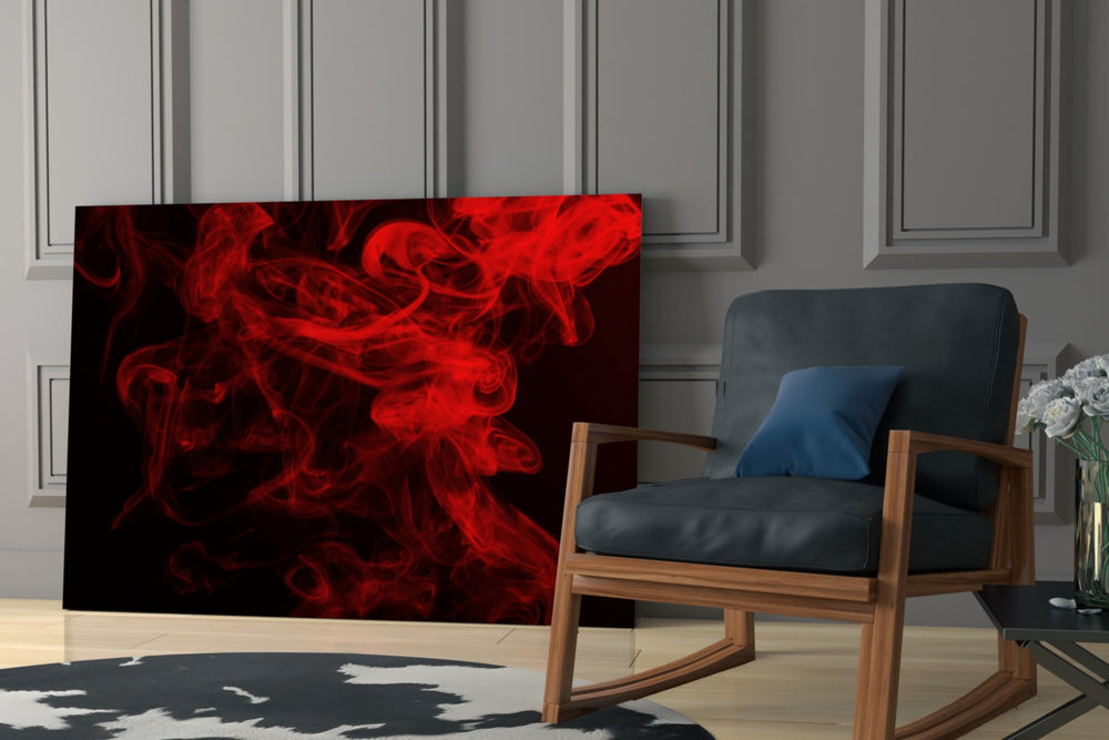 Red Smoke glass print enhancing a media room with theatrical pulse