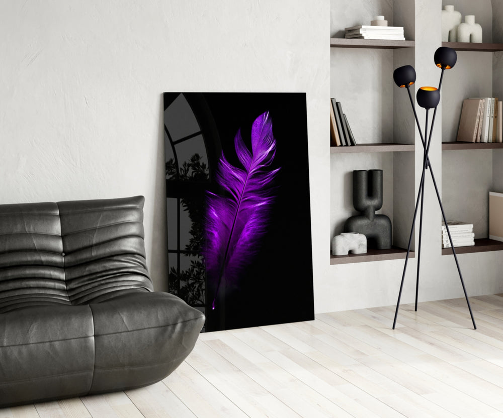 Purple Feather panel adding editorial mood to a dressing area