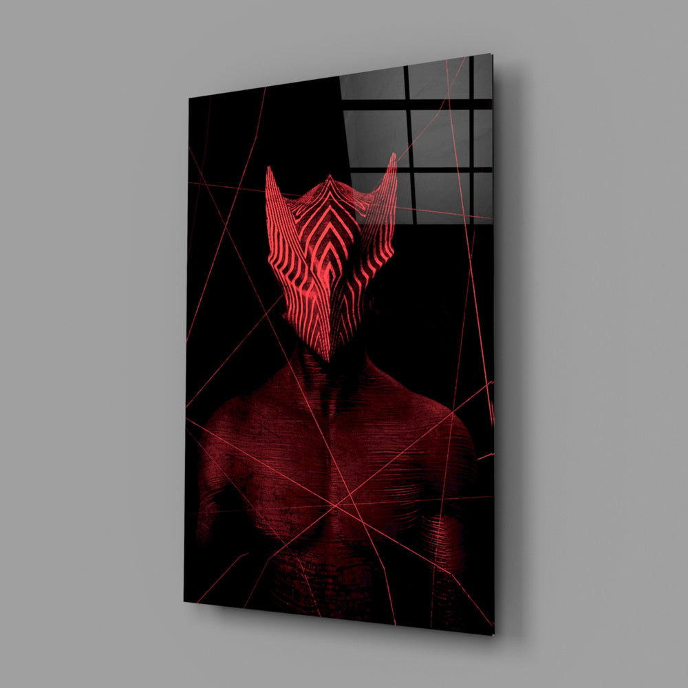 Scarlet-sentinel panel bringing cyberpunk fire to a contemporary living space