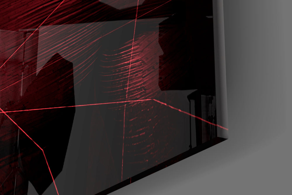 Darko Red artwork anchoring a wall with bold cyberpunk palette