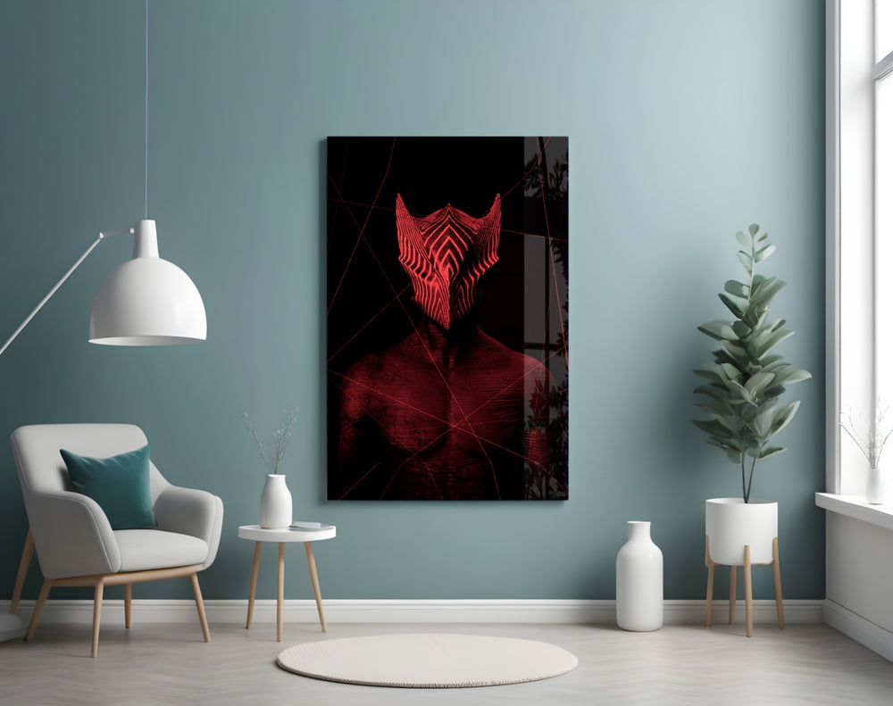 Darko Red glass wall art styled above a desk in an edgy teen room