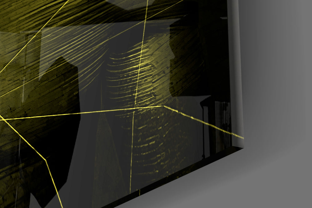 Darko Yellow artwork anchoring a wall with bold cyberpunk palette