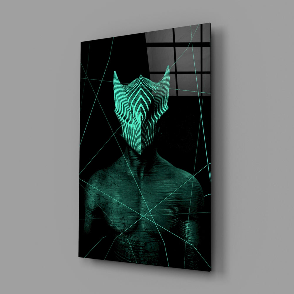 Emerald-sentinel panel bringing cyberpunk depth to a contemporary living space