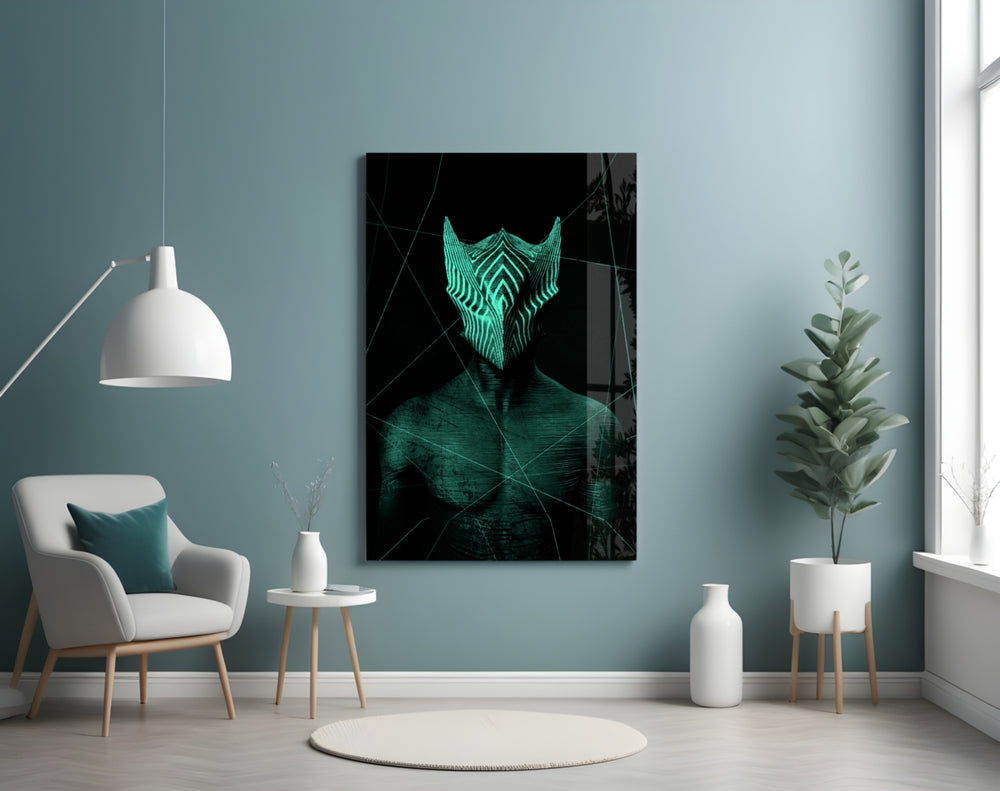 Darko Green glass wall art styled above a desk in an edgy teen room