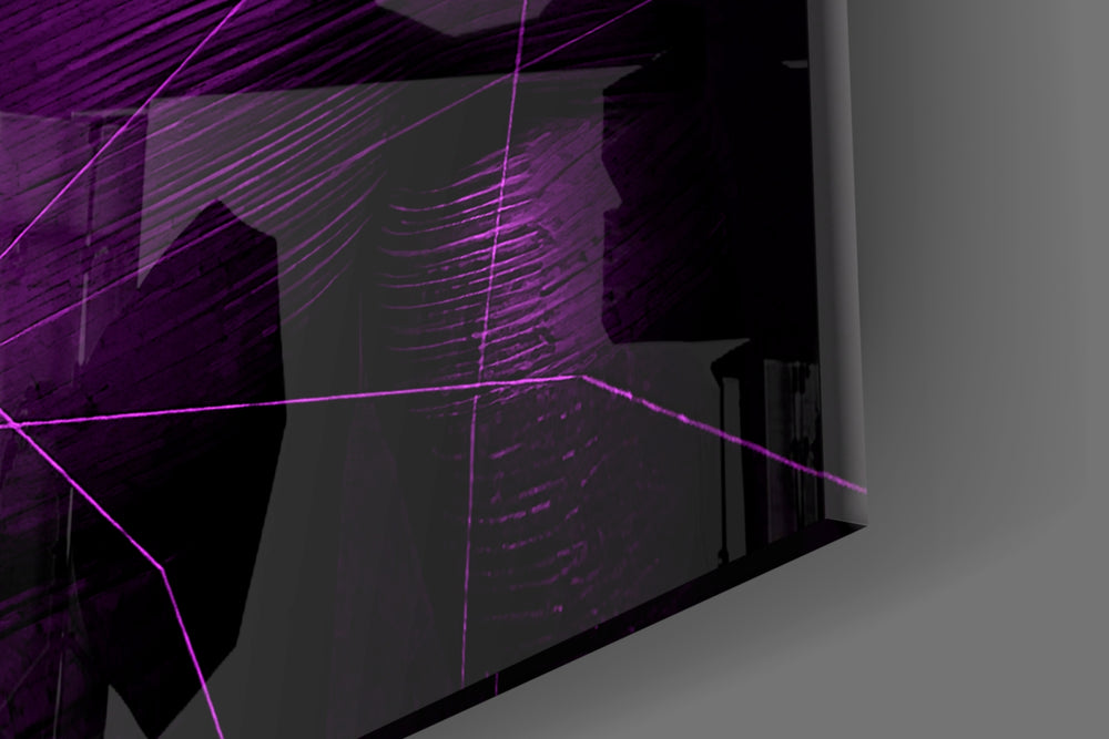 Darko Violet artwork anchoring a wall with bold cyberpunk palette