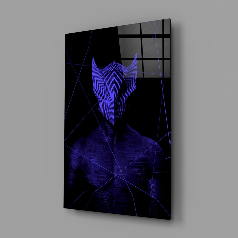 Indigo-sentinel panel bringing cyberpunk depth to a contemporary living space