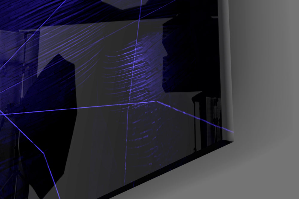 Darko Purple artwork anchoring a wall with bold cyberpunk palette