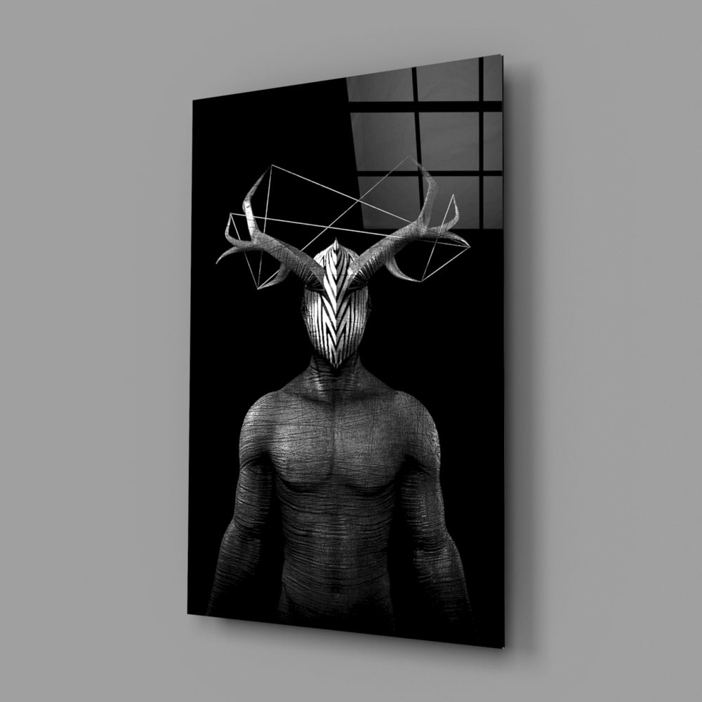 Antlered-sentinel panel bringing occult mood to a contemporary living space