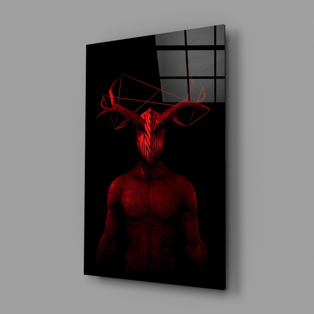 Crimson-antlered-sentinel panel bringing occult fire to a contemporary living space