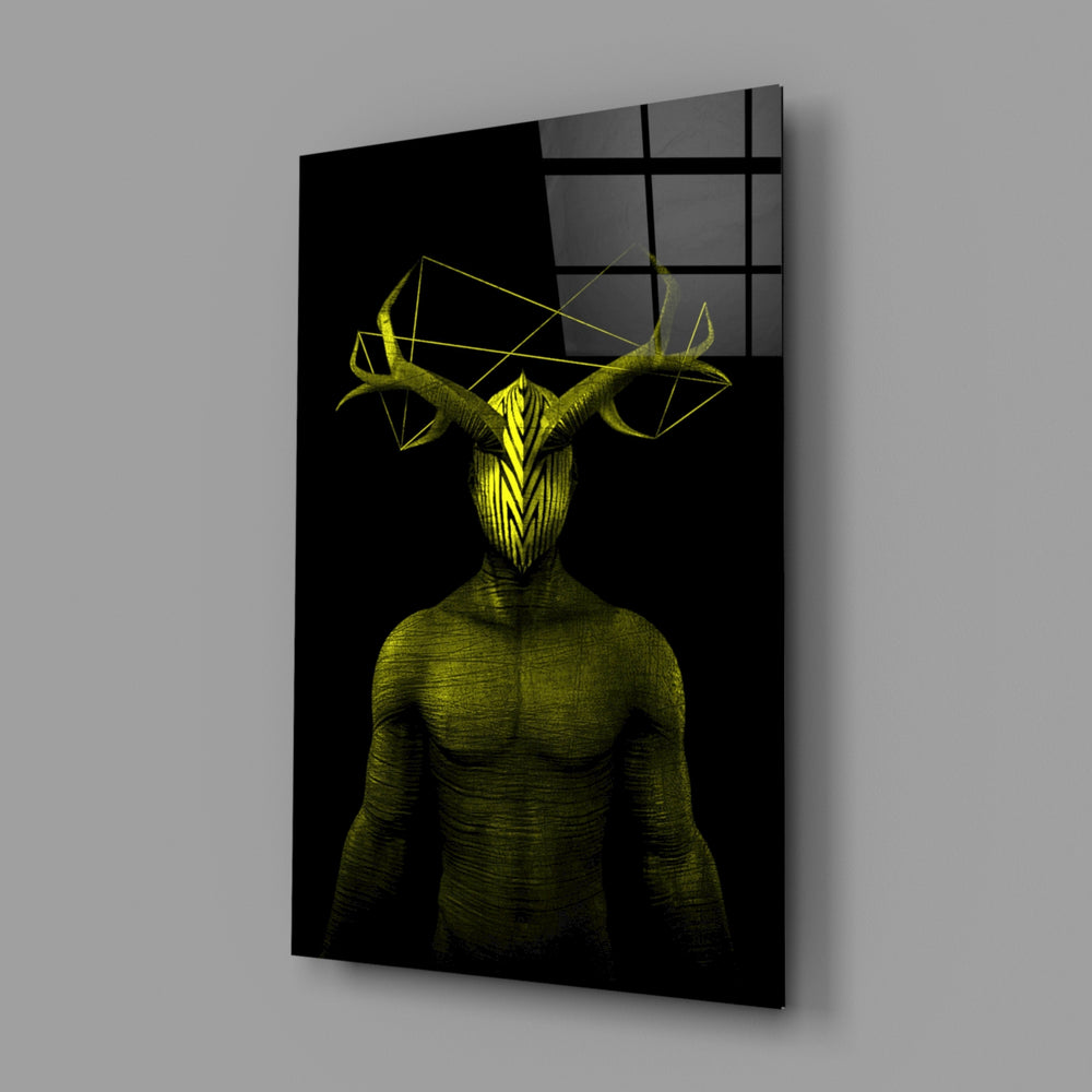 Yellow-antlered-sentinel panel bringing occult spark to a contemporary living space