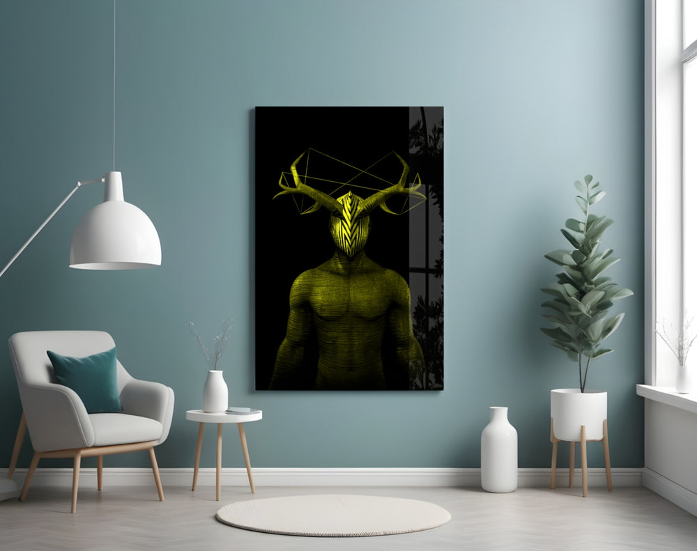 Donnie Yellow glass wall art styled above a desk in an edgy teen room