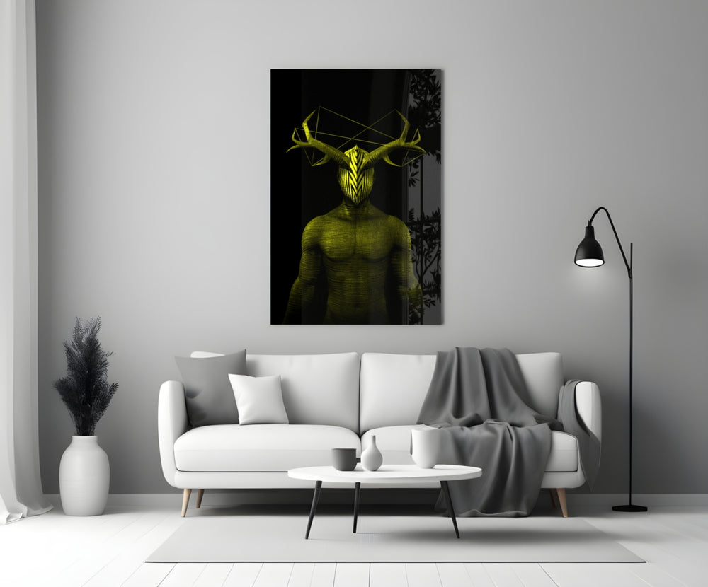 Close-up detail of yellow antlers and geometric constellation between horns