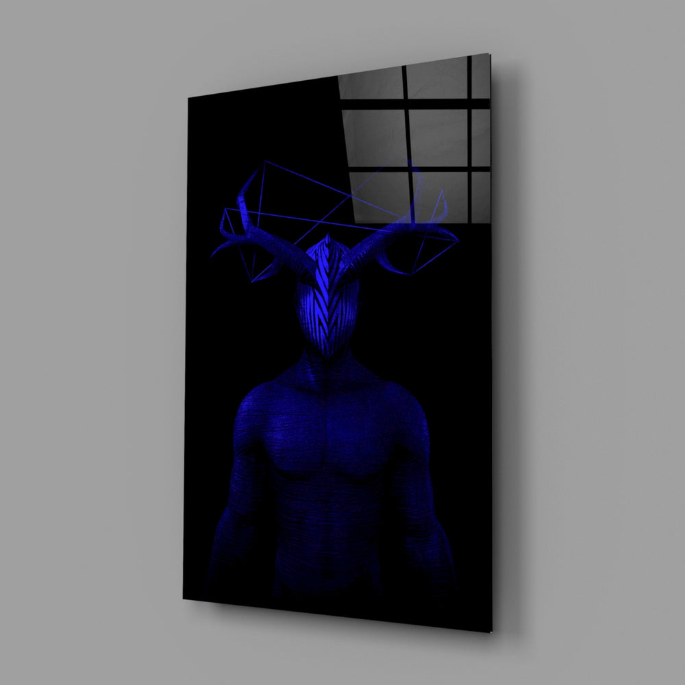 Cobalt-antlered-sentinel panel bringing occult depth to a contemporary living space