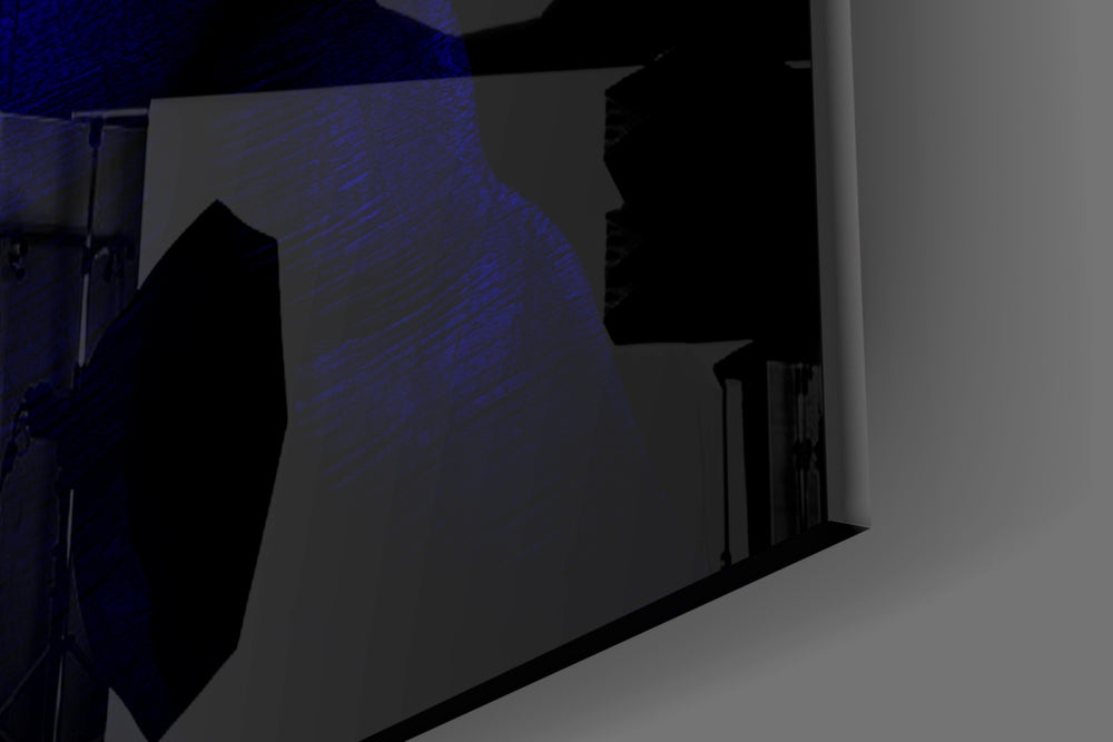 Donnie Blue artwork anchoring a wall with bold occult palette