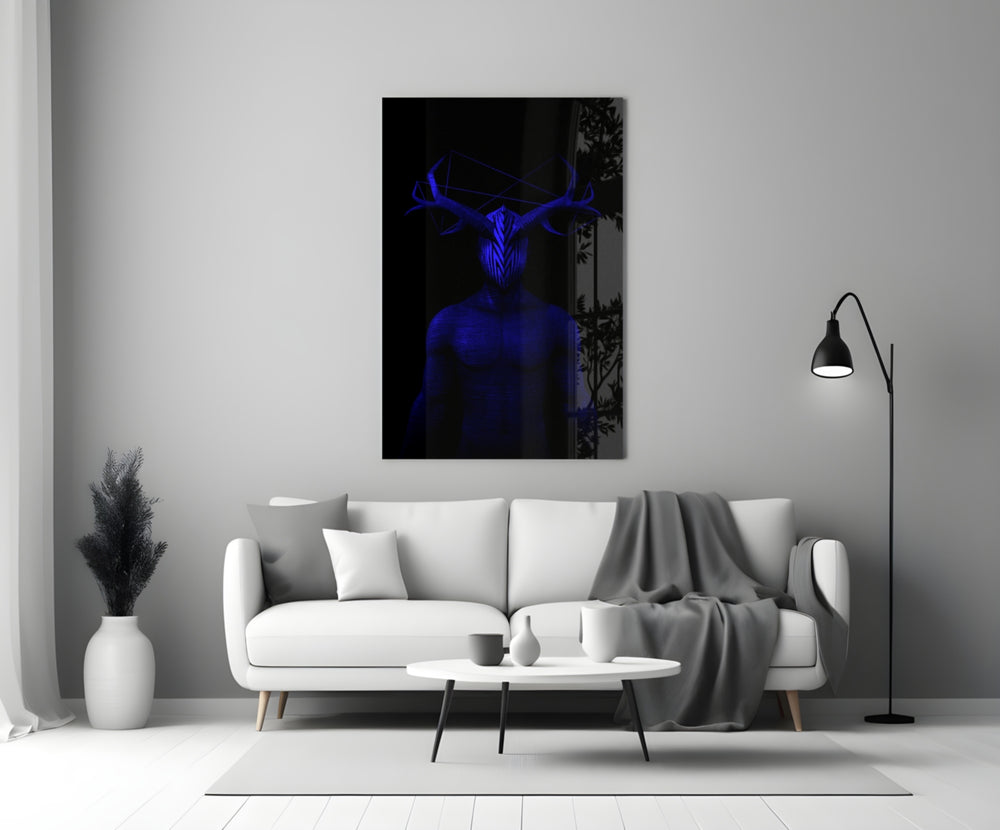 Close-up detail of cobalt antlers and geometric constellation between horns