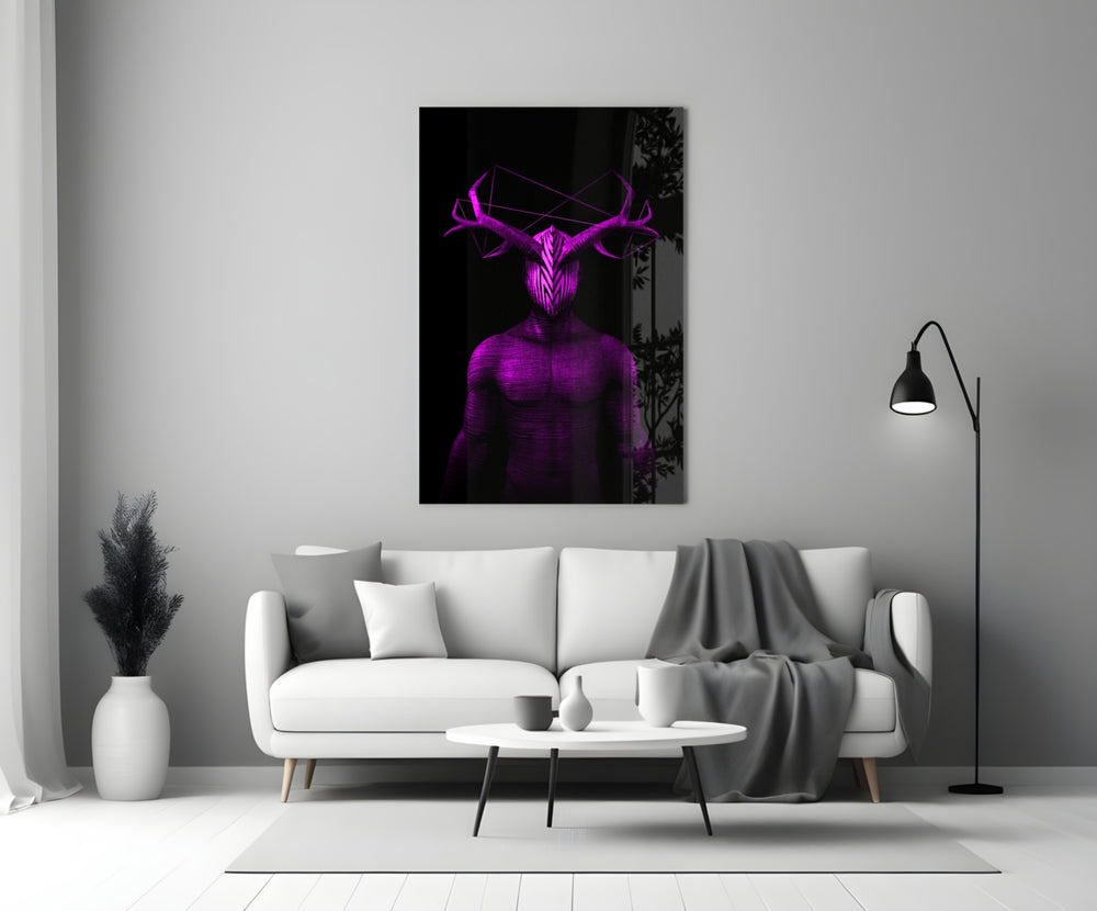Close-up detail of magenta antlers and geometric constellation between horns