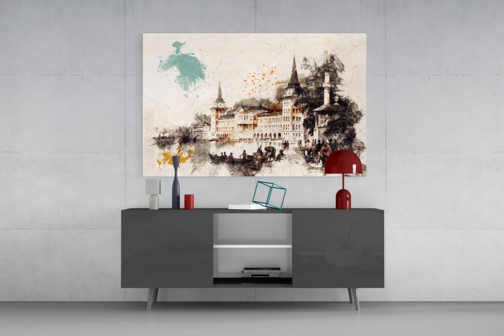 Tower Illustration panel catching daylight to reveal its kinetic splashes