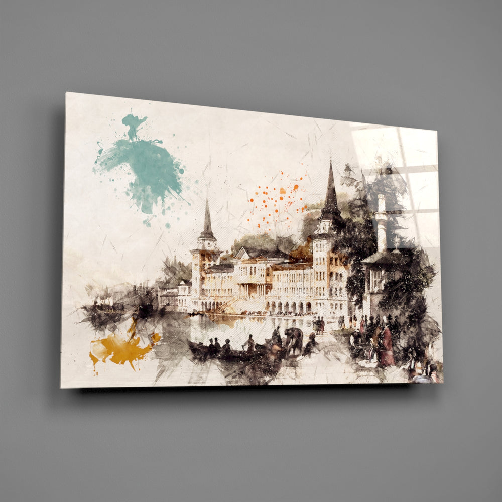 Watercolor-palace panel bringing heritage romance to a contemporary living space