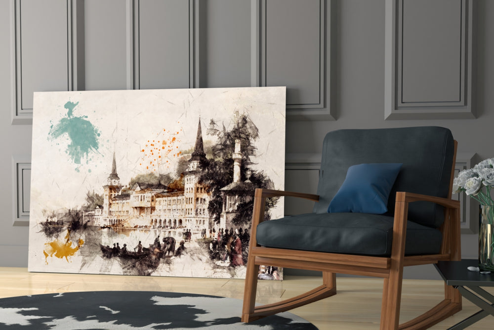Tower Illustration glass print enhancing a hallway with painterly poetry