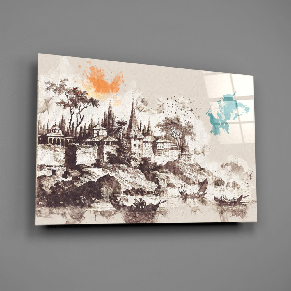 Watercolor-shoreline panel bringing heritage romance to a contemporary living space