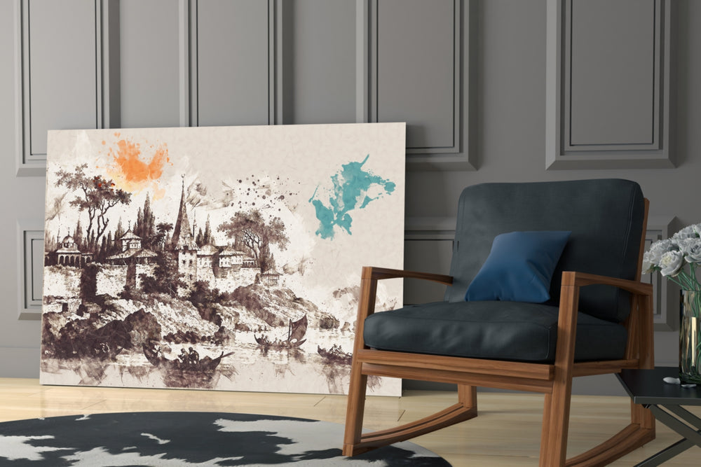 Poplar Palace Illustration glass print enhancing a hallway with painterly poetry