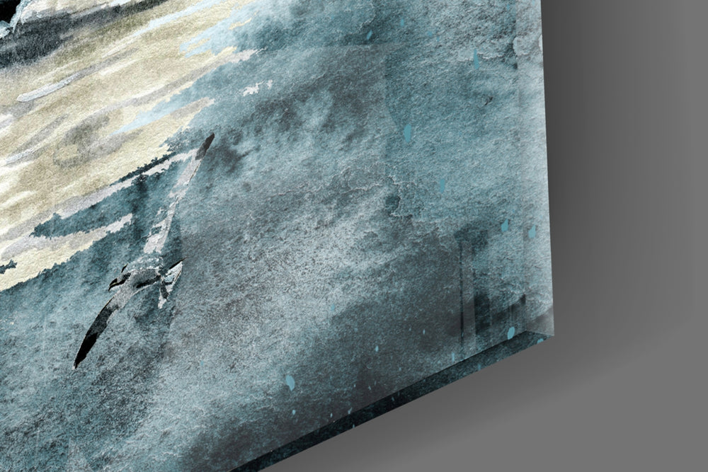 Steamer Turquoise artwork anchoring a wall with soft traveler palette