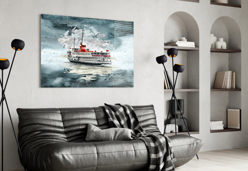 Steamer Turquoise glass wall art styled above a desk in an Istanbul-mood study
