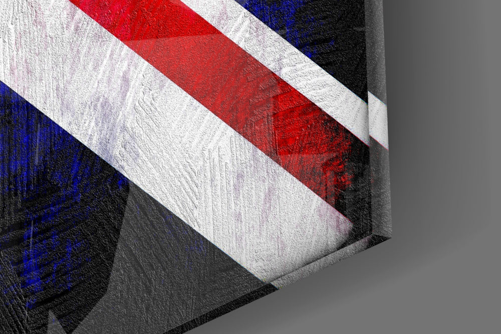 British Flag artwork anchoring a wall with bold patriotic palette