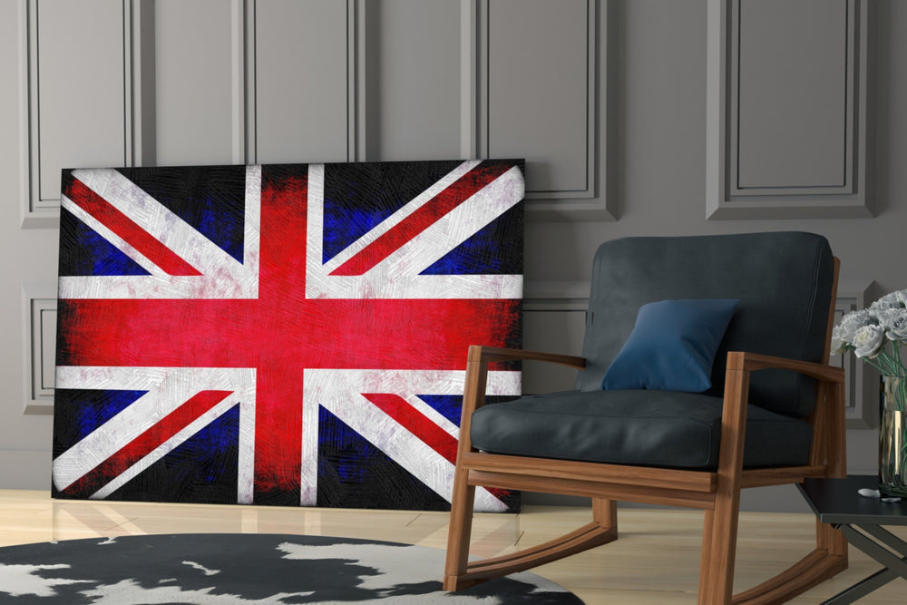 British Flag glass print enhancing a man-cave with editorial drama