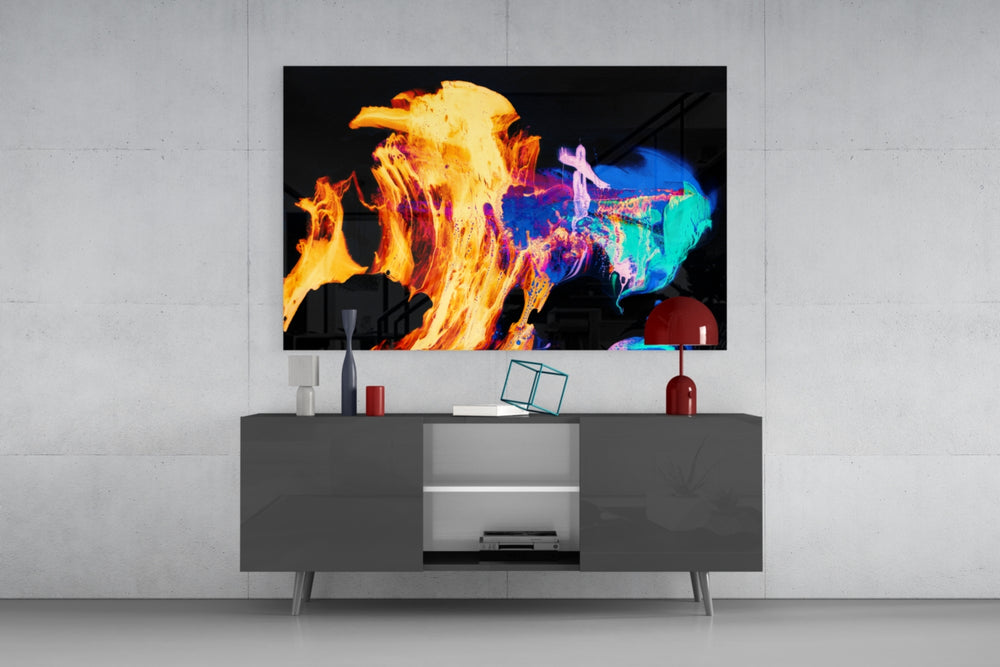 Flames panel catching low light to reveal its kinetic motion