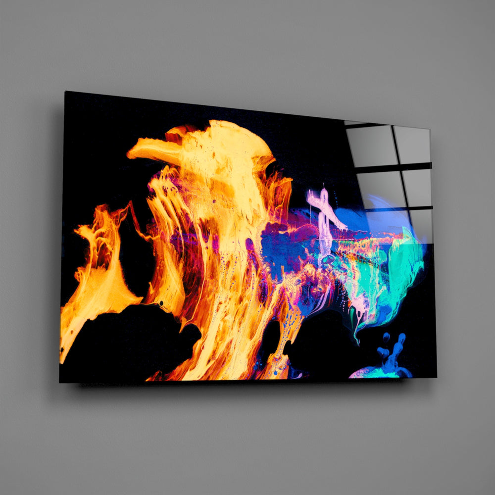 Fire-vs-ice panel bringing dramatic motion to a contemporary living space