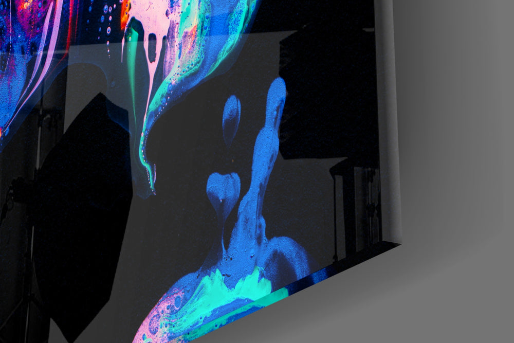 Flames artwork anchoring a wall with bold dramatic palette