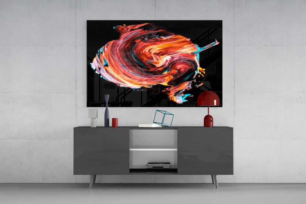 Dance of Red panel catching low light to reveal its kinetic ribbons