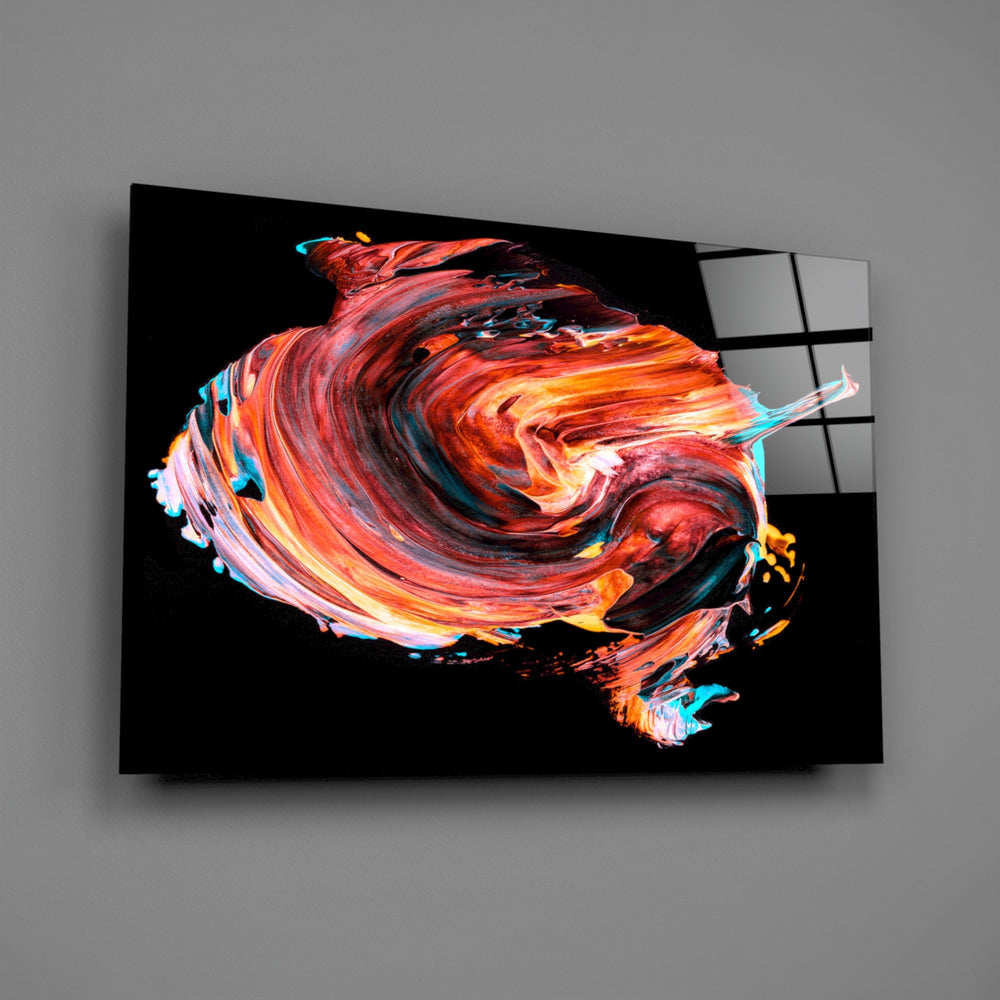 Crimson-pour panel bringing dramatic motion to a contemporary living space