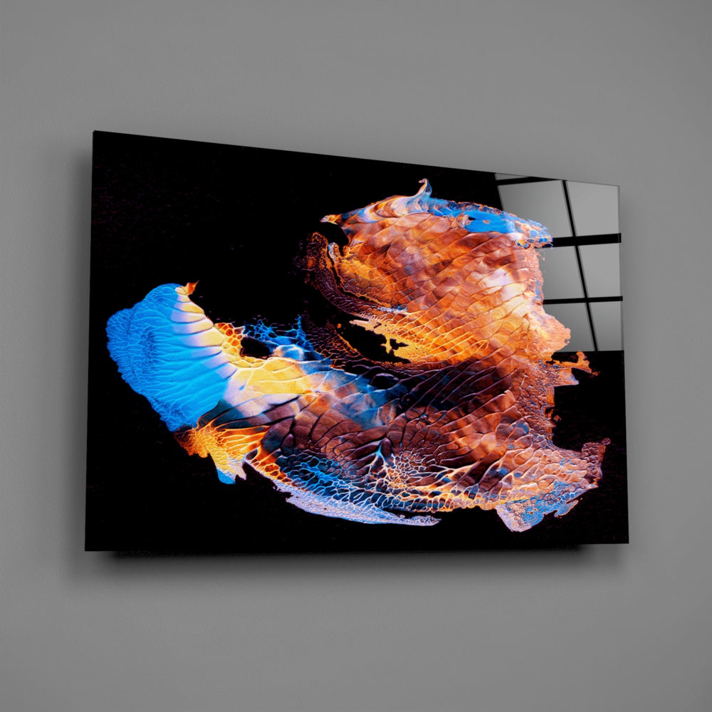 Copper-pour panel bringing painterly drama to a contemporary living space