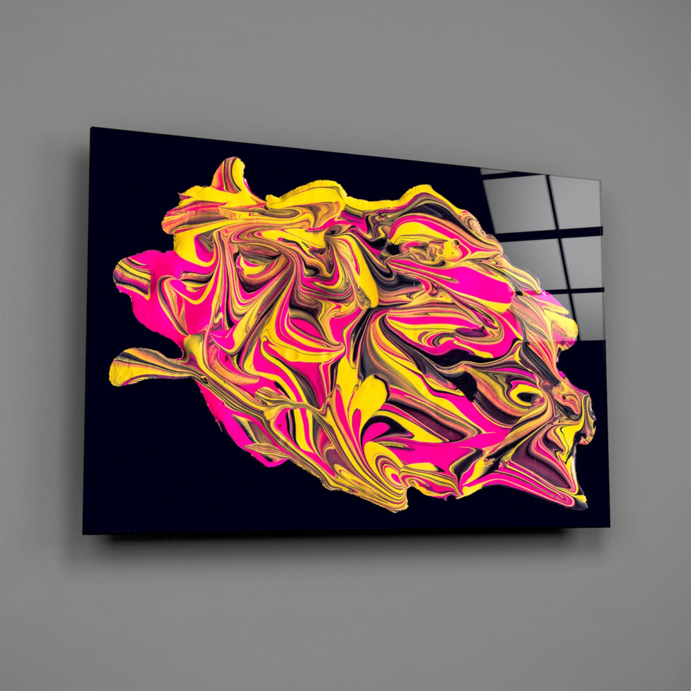 Pink-and-gold pour panel bringing kinetic energy to a contemporary living space
