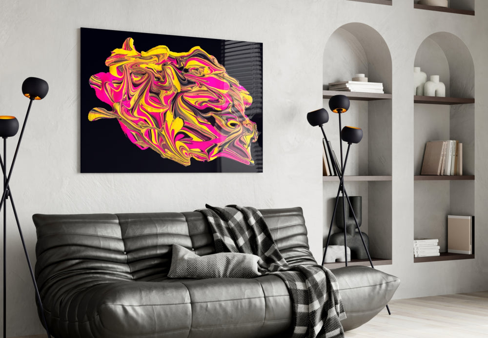 Harmony of Yellow and Pink glass wall art styled above a desk in a creative teen room