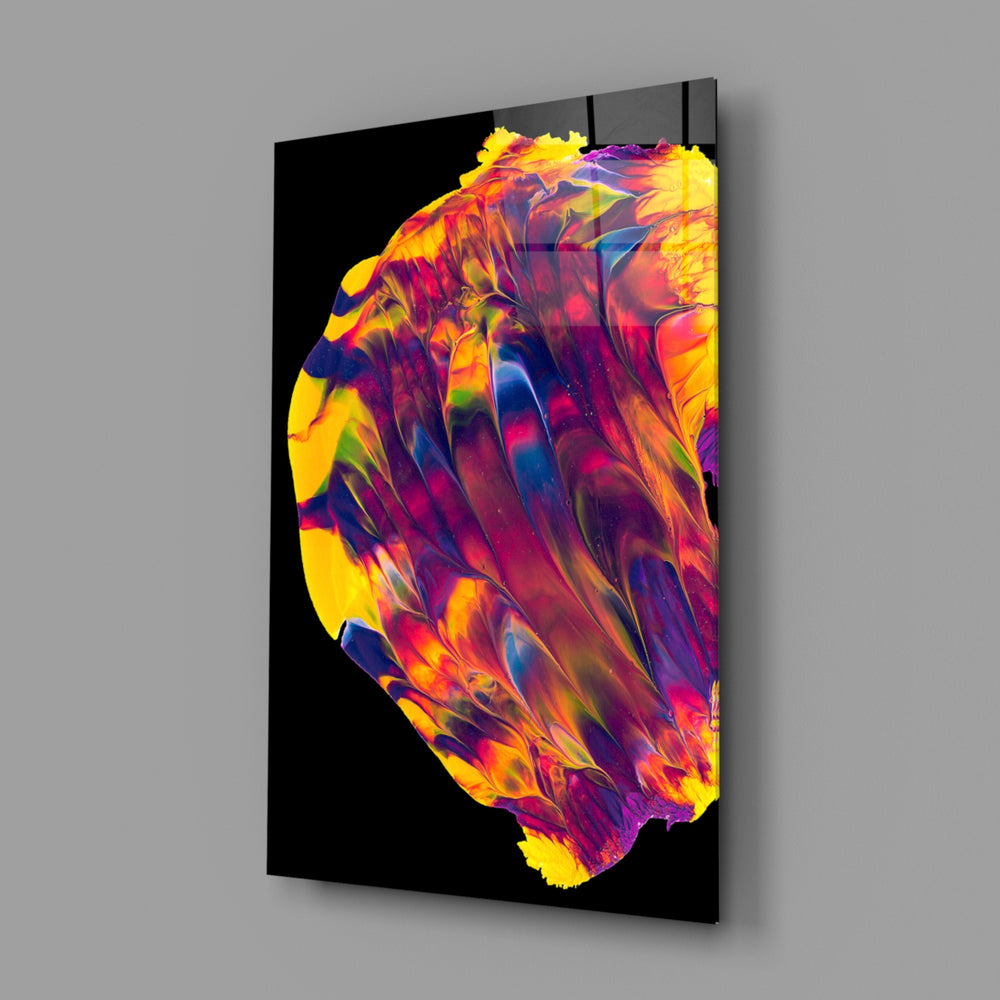 Rainbow-pour panel bringing iridescent motion to a contemporary living space