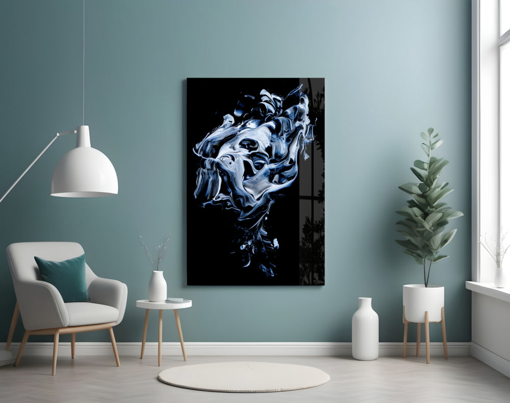 Abstract Gray glass wall art styled above a desk in an introspective study