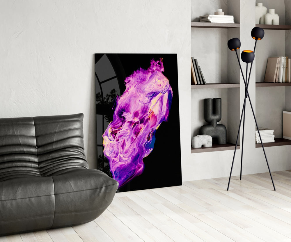 Abstract Purple panel adding editorial mood to a dressing area