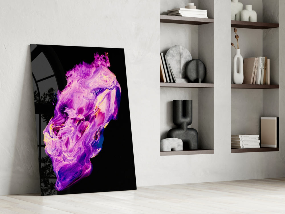 Abstract Purple glass print enhancing a bedroom with serene pulse