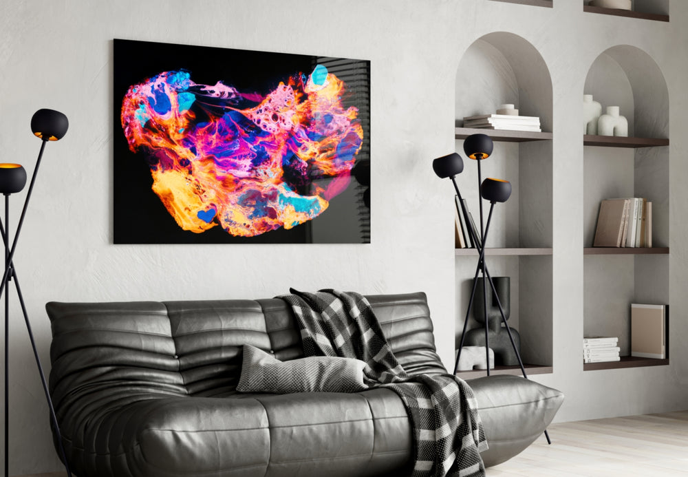 Harmony of Colors glass wall art styled above a desk in a maker studio